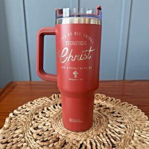 Light Source Thermal Tumbler with Handle Phillipians 4:13. Engraved 40oz. Sienna